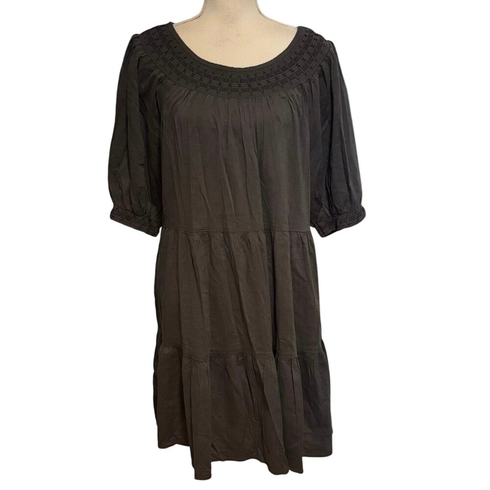 NEW Old Navy Size XL Smocked Embroidered Tiered Babydoll Dress Panther Grey